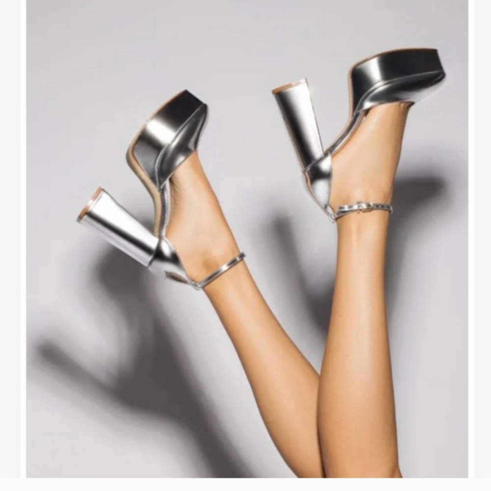 Larroude Silver Platform Heels